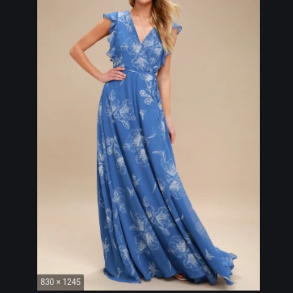 Lulus Dresses & Skirts - Lulus Blue Floral Print Wrap Maxi Dress